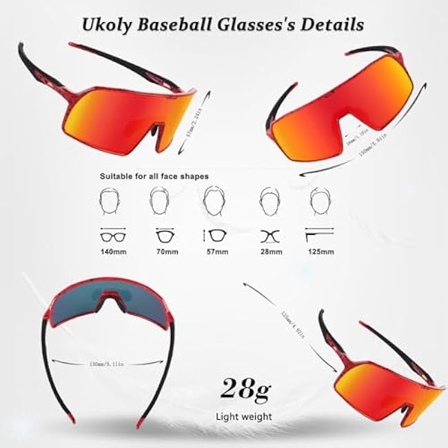 Ukoly Cycling Glasses Running Baseball Fishing Golf Sunglasses For Men Women,Sports Sunglasses HD Lens UV400coating 650