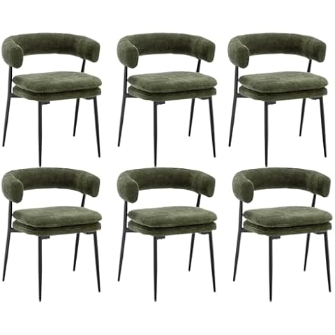 ROCITY Green Dining Chairs Set of 6 Boucle Dining Room Chairs Comfortable Upholstered Barrel Kitchen Chairs with Curved Back Modern Chenille Fabric Side Chairs for Dining Room/Restaurant Cover