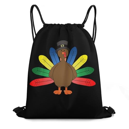 Cute Turkey Rainbow Feather Drawstring Backpack Durable Sport Gym Bags Daypack for Men Women 35 * 42cm