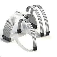 LINKUP - PSU Kabelverlängerung Ummantelt GPU Nach Maß PC Stromversorgung mit Kamm-Kit┃1x 24 P (20+4)┃1x 8 P (4+4) CPU┃2X 8 P (6+2) GPU Set┃30CM 300MM – Weiß