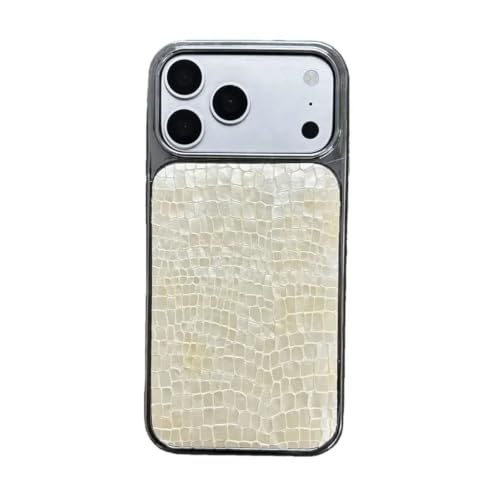 Luxury Shiny Crocodile Leather Smartphone Case for iPhone 17/16/15/14/13/12 Pro Max (Whit…