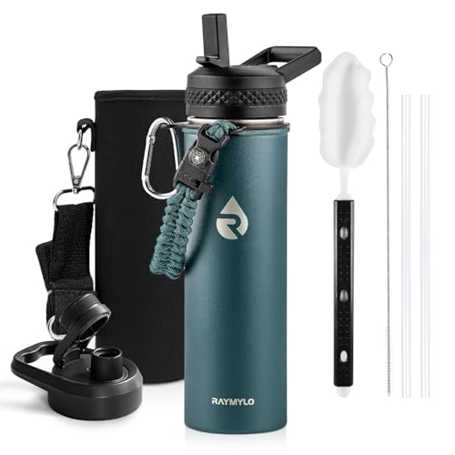 Image of RAYMYLO Insulated Water Bottle 20 oz, Triple Wall Vacuum Stainless Steel (Cold for 24Hrs, Hot for 12Hrs), Leak Proof & Non-BPA, Modern Water Bottle Jug for School with Straw Spout Lids