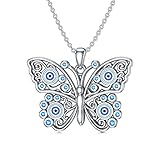Picture of MEIDERBO Butterfly Evil Eye Necklace 925 Sterling Silver Evil Eye Pendant Protection Necklace Butterfly Jewelry Gifts for Women Birthdays Christmas