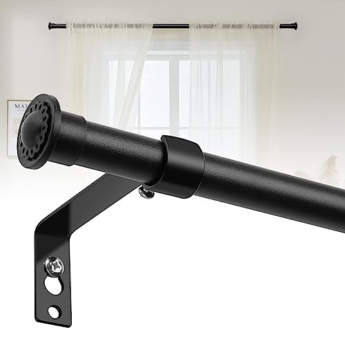Bâton de rideau noir givré 16 mm, 71 bis 110 cm, tringle à rideau blanc pour fenêtre simple avec supports, réglable tringle pour rideau de fenêtre