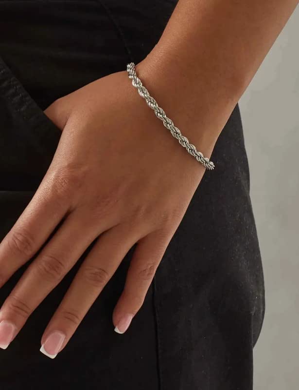 925 Sterling Silver Rope Bracelets 2/3/5mm Silver/Gold Bracelets for Women Rope Chain Bracelet for Men 6.5-9 Inches3