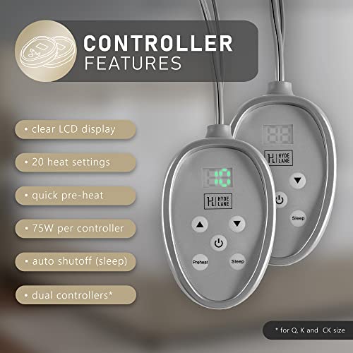 Hyde Lane Dual Control Heated Mattress Pad California King Cotton, Quilted Electric Bed Warmer With 20 Heat Settings & Auto Shut Off, Fits Up To 18 Inch #TOP4