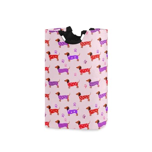Jihqo Laundry Hamper Basket Dachshunds Red Purple Collapsible Nursery Storage Bin Waterproof Clothing Baskets for Home Bedroom Bathroom Washing Room