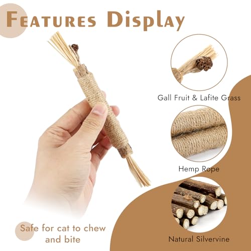 Tikplus 21 Stück Katzenminze Stick, 6 Stück Katzenminze Spielzeug 15 Stück Matatabi Stick Katze, Katzen Kauhölzer Sticks für Katzen Zahnpflege und Gegen Mundgeruch Katzensticks Kausticks