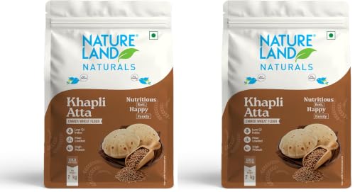 Image of Natureland Naturals Khapli flour 2 kg- Low-Gluten Wheat Flour | High Dietary Fiber for Easy Digestion | Stoneground Emmer | Khapli Atta (Pack of 2)