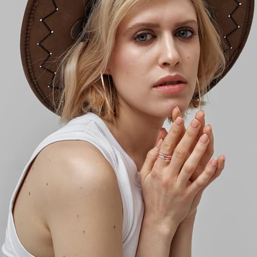 ANGELLIS 14K Gold Plated 925 Sterling Silver Stackable Rings Set Women Wedding Bands Eternity Rings Statement Rings Pave Cubic Zirconia2