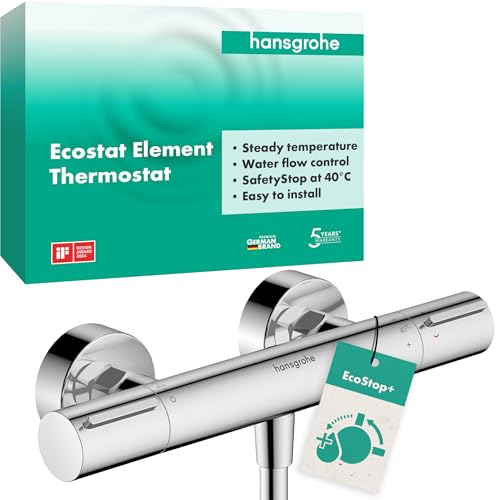 hansgrohe Ecostat Element - Mitigeur de douche thermostatique avec EcoStop+, Robinet de douche apparent avec arrêt de sécurité (SafetyStop) à 40°C, Thermostat 1 sortie, Chromé, 13346000
