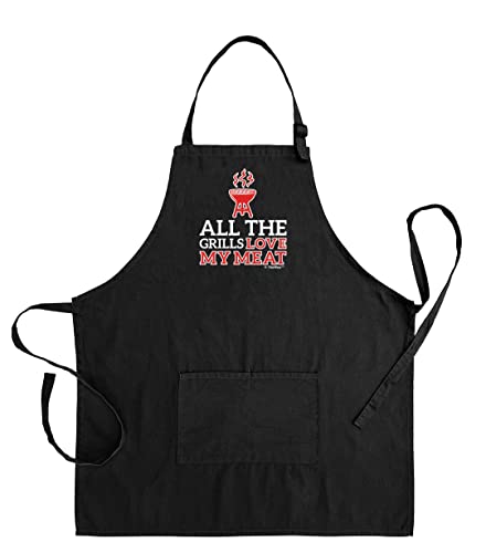 Chef Gifts For Men All The Grills Love My Meat Two Pocket Adjustable Bib Apron Black