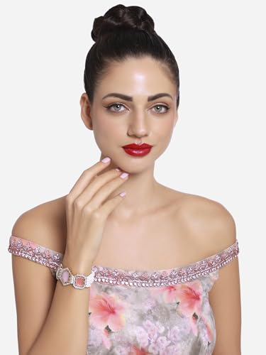 ZAVERI PEARLS Set Of 2 Pink & Gold Tone Multistrand Kundan & Beads Ethnic Bracelet For Women-ZPFK16849