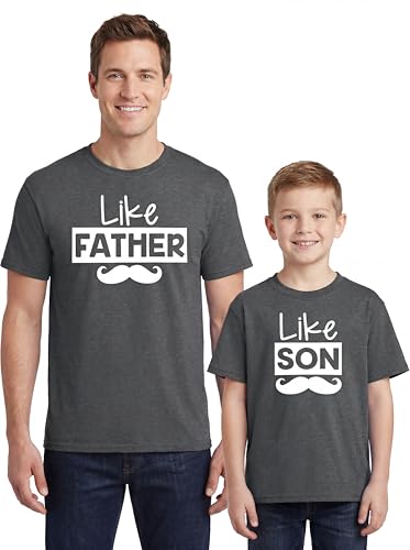 Like Father Like Son Daddy and Me Matching Fathers Day Shirts (Lrg, Gray)