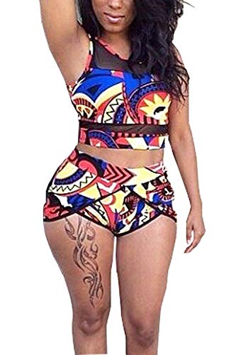 PiePieBuy Womens Plus Size African Print Inspired Two Piece Bikini Bathing Suit, XXXXL, Blue