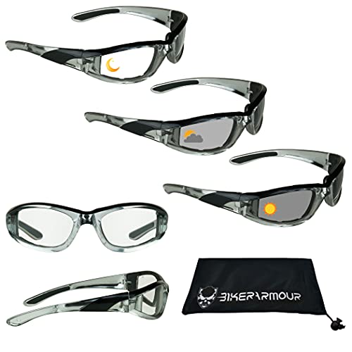 Bikershades Chrome Motorcycle Transitional Sunglass UV Sensitive Day Night Goggles Eyewear