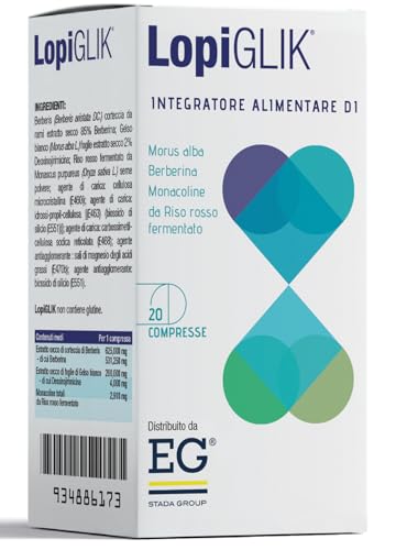 EG LopiGLIK 20 Compresse, Integratore Alimentare di Morus alba, Berberina, Monocolina da Riso rosso fermentato