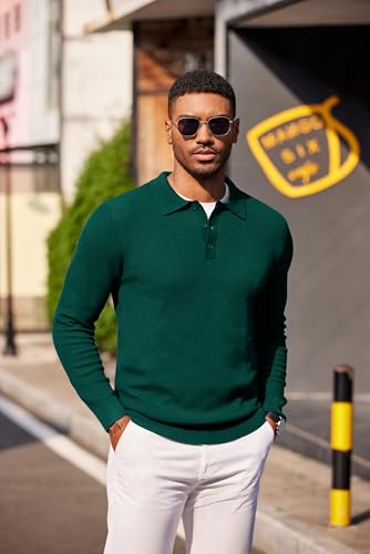 COOFANDY Mens Long Sleeve Polo Sweaters Casual Golf Pullovers for Men Vintage Christmas Sweater Old Money Green2