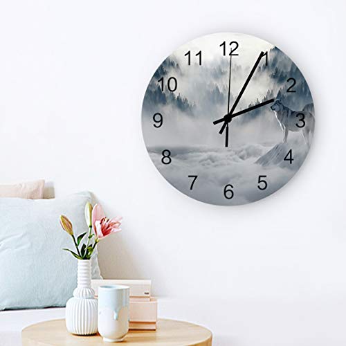Wooden Wall Clock Silent & Non-Ticking Animal Themed Wolves In The Forest Landscape Quartz Battery Operated 12 Inch Round Easy To Hang For Home Office School Decor Clock #TOP2