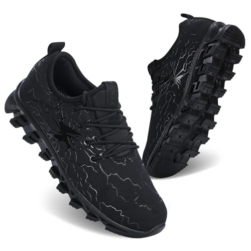 YTRXM Boys Girls Sneakers Lightweight Lace-up Children Tennis Shoes Non Slip Athletic Sports Running Walking Gym Shoes for Boys Girls Black 12.5 Little Kid3