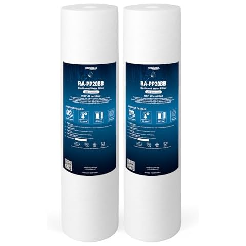 Ronaqua 20" x 4.5" Big Sediment Replacement Water Filter Cartridge, 20 Micron, NSF Certified, for Whole House, Compatible with 155358-43, 2PP20BB1M, AP810-2, FPMB-BB5-20, P5-20BB, SDC-45-2005, 2 Pack Cover