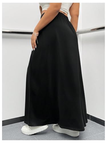 OYOANGLE Women's Plus Size Elastic Drawstring Waist Straight Long Skirt Basic Solid Casual Skirts3