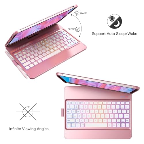 Image of GGH Keyboard Case for iPad Pro 11 Inch & Air 11 inch M4 /M3 /M2, Rose Gold | 10-Color Backlight Keyboard with Pencil Holder, 360 Rotatable, Compatible with iPad Pro 11 1st-4th Gen & Air11 M2 /M3 /M4