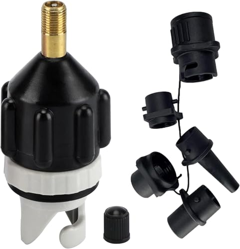 Lssapr Boat Sup Pump Adaptor Inflatable, Air Pump Air Valve Adapter Kit with 4 Air Valve Nozzles Paddleboard Air Nozzle Multifunctional Conversion Head