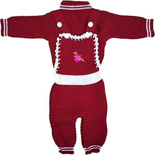 CUSTOMARY Baby Boy's and Girl's Soft Woolen Dungaree Dress Set (0-6 Months)