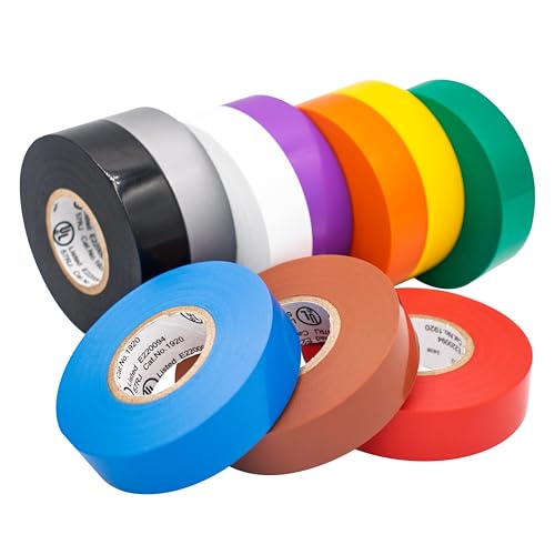 Image of TradeGear Rainbow Glossy 10 Pack - UL Listed Colored Electrical Tape, 60 ft x 3 /4 in, 600V, Flame Retardant, Waterproof, Rubber Adhesive - Phase Marking & Wire ID Kit