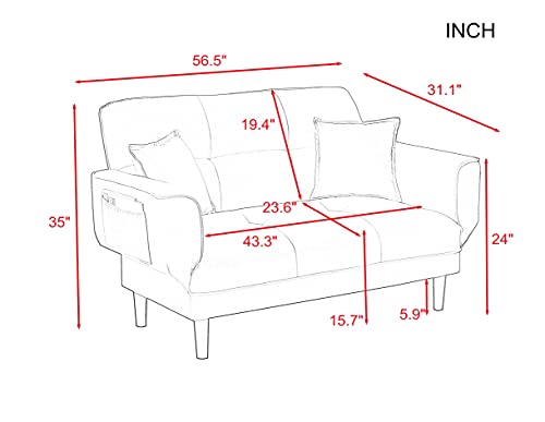 Lch Convertible Bed 2 Pillows, Loveseat Sleeper Futon, Recliner Couch With Adjustable Armrest And Wood Legs,Living Room Sofa With Backrest For Small Space(Light Grey) #TOP6