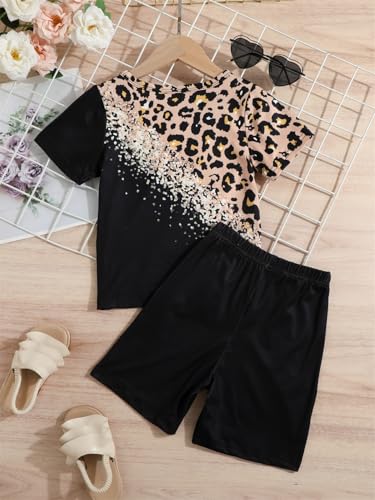 Image of Axumity Kid Toddler Girl Clothes Summer Ruffle Sleeve Figure Graphic Shirt + Shorts Summer Outfits Set