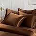 Ersmak 6 Pieces Satin Duvet Cover King Size Luxury Silky Bedding Duvet Cover Set with 1 Soft Duvet Cover, 4 King Pillowcases and 1 Body Pillowcase, Brown