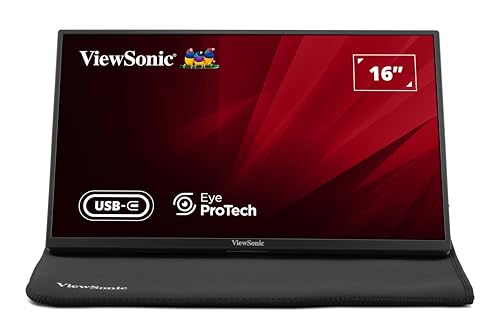ViewSonic VA1650-1N 16-inch (39.62cm) Portable Full HD 1920x1080 Monitor | SuperClear IPS Panel | USB-C & Mini HDMI | Ultra-Slim Lightweight Design | Built-in Stand | Eye ProTech