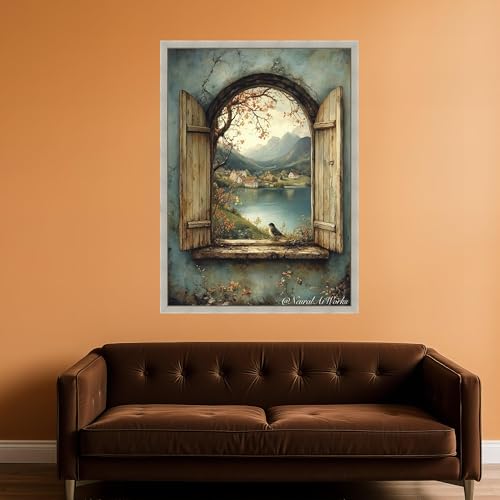 Toile paysage de lac et montagne XINBAO avec cadre intérieur 80x120cm