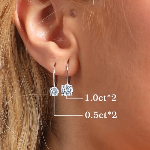 Moissanite Earrings-1.0CT D Color,925 Sterling Silver Dangle Earrings,18K White Gold Plated Leverback Earrings for Women, Drop Earrings (0.5ct*2)3
