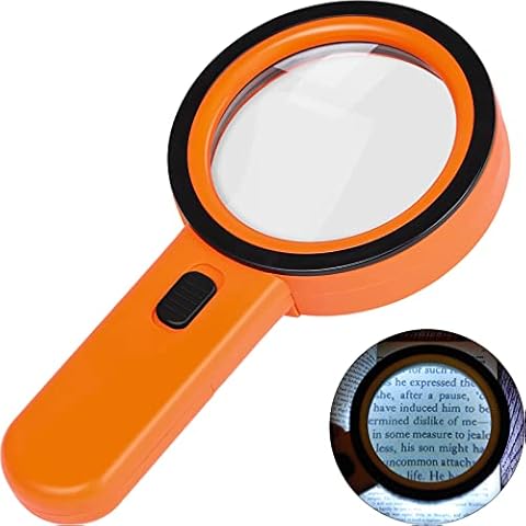 AIXPI Magnifying Glass with Light, 30X Handheld Large Magnifying Glass 12 LED Illuminated Lighted Magnifier for Macular Degeneration Seniors Reading Inspection Coins Jewelry (Orange) Cover