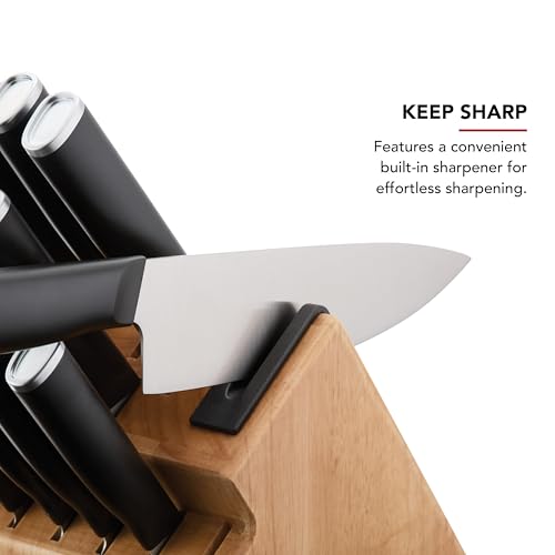 KitchenAid Classic Step Knife Block Set with Built-In Knife Sharpener, Stainless Steel Kitchen Knives, Sharp Kitchen Knife Set with Block, 14-Piece, Natural - image 3
