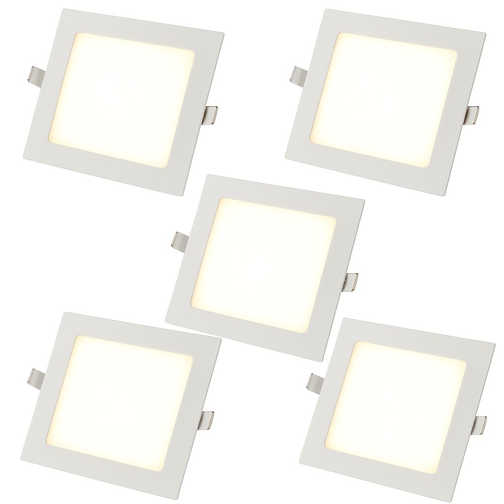 5 Pezzi Faretto LED da Incasso Quadrato 4200K Luce Bianca Naturale Ultra Sottile per Soffitto Cartongesso per Interno Esterno - Alta Luminosità e Design Moderno (18 Watt (22cm X 22cm))