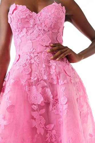 FANGHEIA Strapless 3D Floral Laces Prom Dress for Women Sweetheart Formal Party Gowns Tea Length Princess Evening Dress3