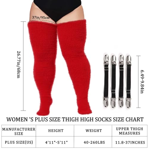 Image of Moon Wood Plus Size Plush Thigh High Socks for Women Fuzzy Stocking Thick Over the Knee Fleece Leg Warmers Boot Socks