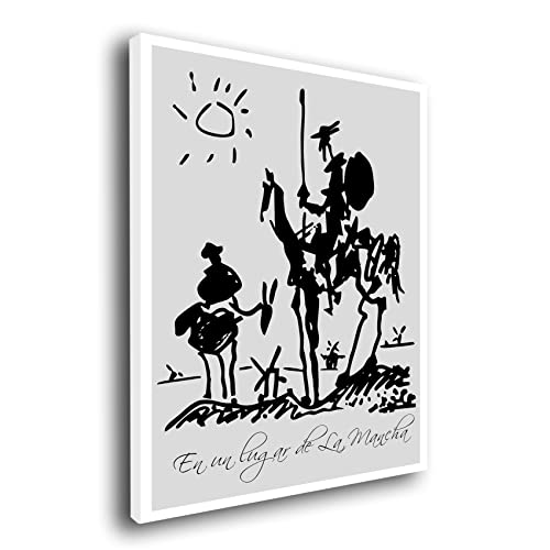 Genérico Cuadro Lienzo Canvas Don Quijote Picasso 1952 Texto en un Lugar de la Mancha – Varias Medidas - Lienzo de Tela Bastidor Madera de 3 cm - Alta resolucion (33, 50)