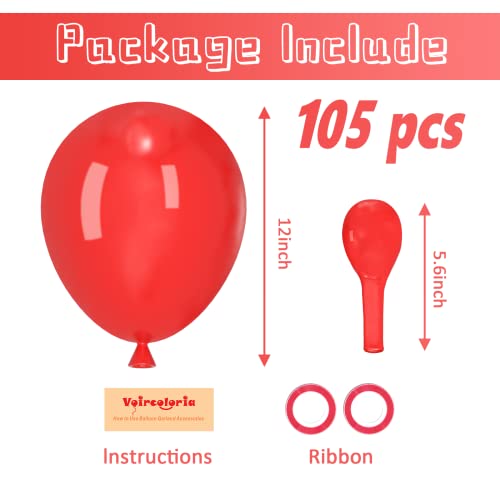 Image of Voircoloria 105pcs Red Balloons 12inch Party Latex Balloons for Valentine's Day Birthday Christmas Baby Shower Wedding Anniversary Party Decorations