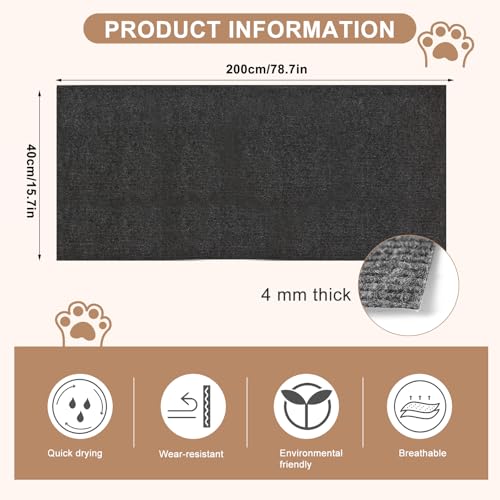 Gigtoop Kratzmatte für Katzen, 200 x 40 cm, selbstklebend, DIY Klettern Katzenkratzer, Möbel schützen, Dunkelgrau