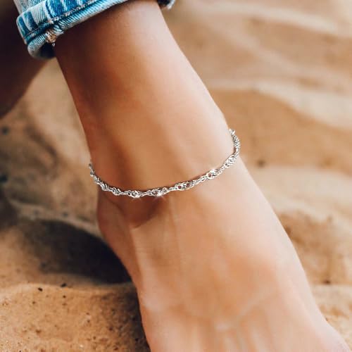 Image of Gold Anklet Silver Ankle Bracelets for Women, 14k Gold Plated Anklets for Women Waterproof Adjustable Hypoallergenic Cute Dainty Simple Twist Chain Anklet Trendy Foot Jewelry Gift