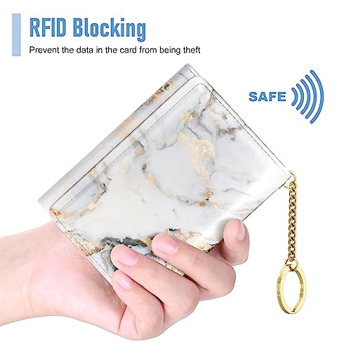Image of Rouidr Womens Wallet, Small Slim RFID Card Wallets for Women, Cute Front Pocket Trifold Leather Card Organizer with 7 Slots & ID Window, Gray Gold Marble