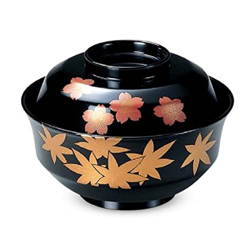J-Kitchens Miso Soup Bowl, 4-Inch Tenryuji Bowl, Black Spring And Autumn, Made In Japan #TOP21
