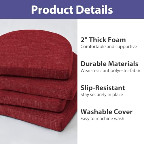 Image of IPYNBAP Chair Cushions for Dining Chairs, Kitchen Chair Cushions, 16'' x 16'' x 2'', Non Slip Indoor Seat Cushions, Chair Pads for Dining Chairs with Ties & Removable Cover, Set of 4, Red