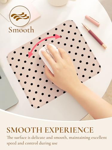 Image of Square Cute Dots Mouse Pad with Stitched Edge, Premium Waterproof Cloth Aesthetic Small Dot Mouse Mat, Non-Slip Rubber Base Funny Mousepad Desk Accessories,Dots Brown