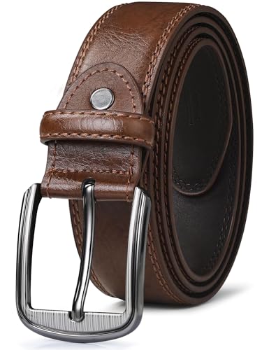 FIORETTO Men's Genuine Leather Belts, Double Stitched Dress Belts, Fashion & Classic Designs for Work Business and Casual